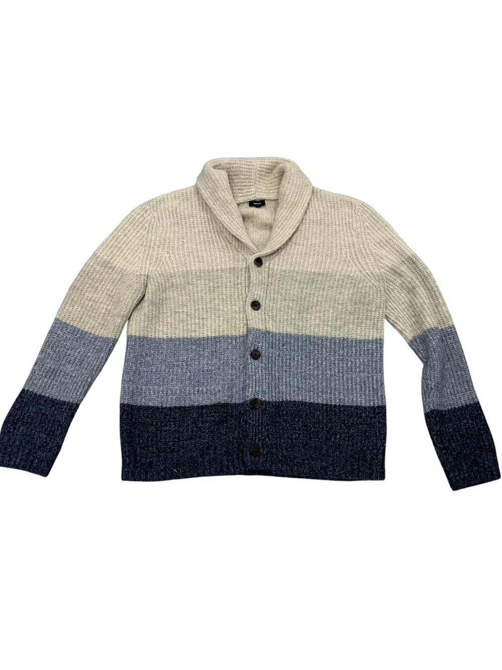 Express Men's Shawl Collar Striped Cardigan - Cream, Light Blue & Navy